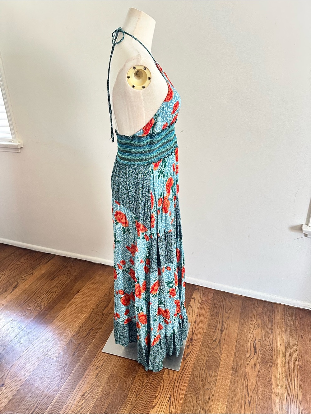 Intimately Free People Blue Orange Floral Halter Maxi Dress Boho M - Picture 3 of 6